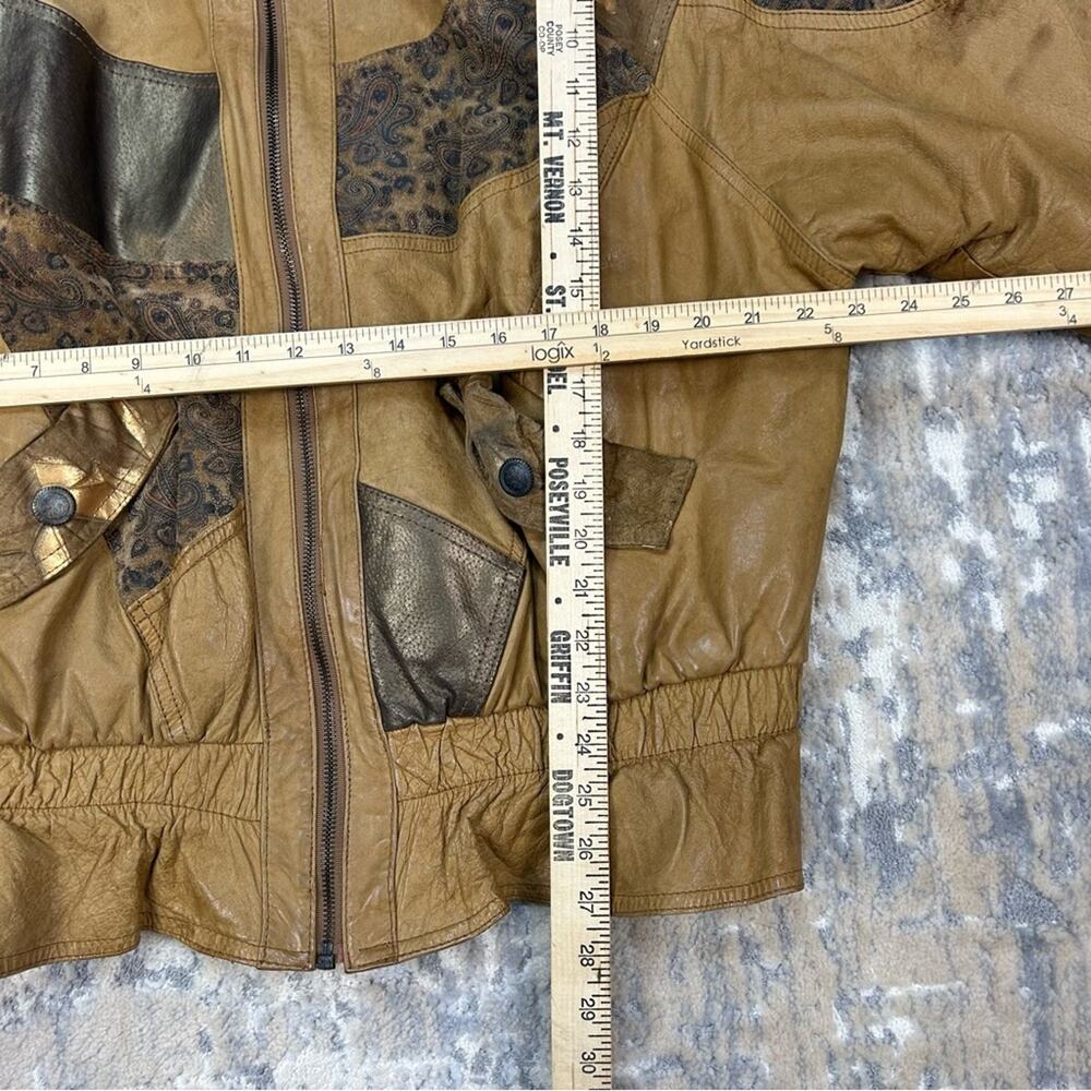 Vintage 80’s John Weitz Brown Cooper Gold Black Leather Bomber Jacket Large - Picture 6 of 13
